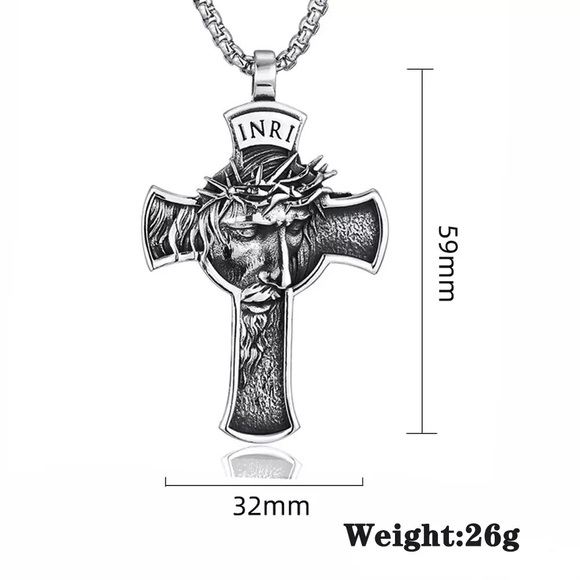 Vintage Stainless Steel Jesus Cross Pendant Necklace - Picture 6 of 7